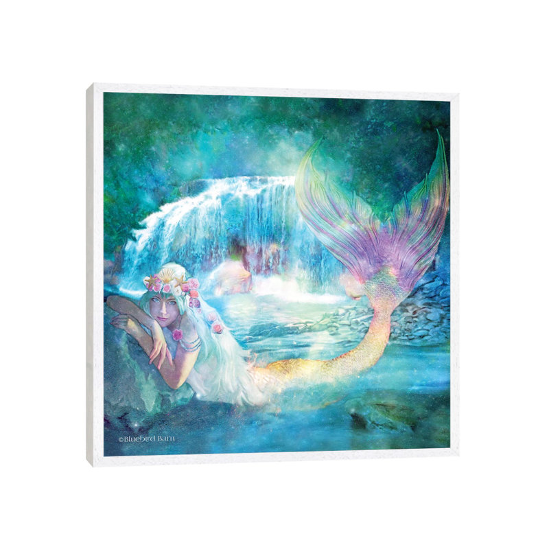 Woodland Cove Mermaid by Bluebird Barn - Print on Canvas, 45.72 cm H x 45.72 cm W, White Framed