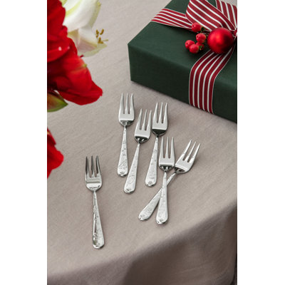 Villeroy & Boch Toy's Delight Collection Cake Forks, Set Of 6, 18/10 Stainless Steel Flatware With Christmas Design