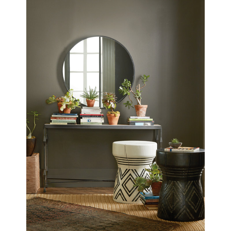 Black Carved Wood and Stone Round End Table