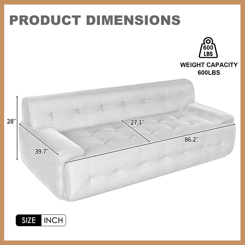 Canapé rembourré de style minimaliste 86,2 po Boneless U_Style, Gris