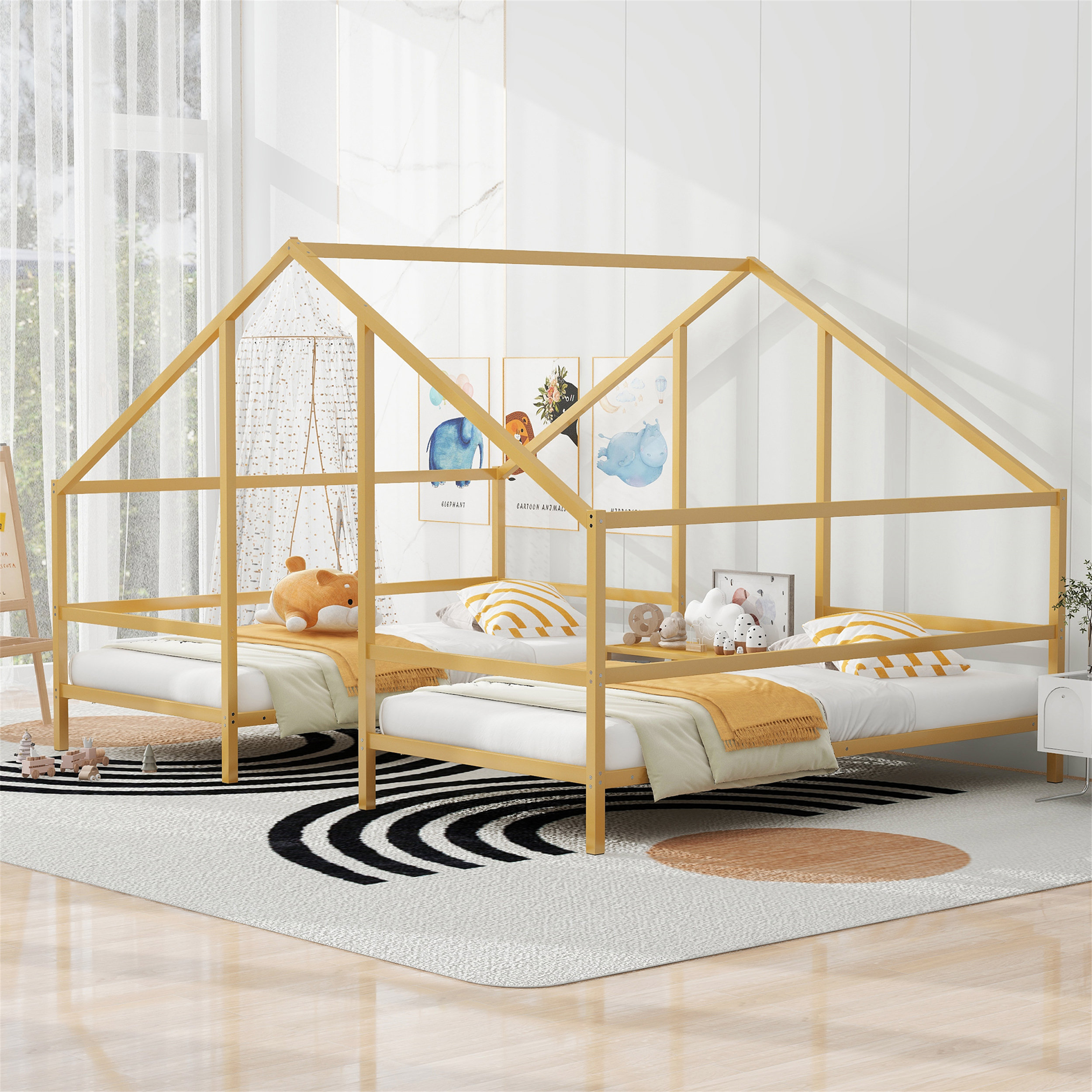 Latitude Run® Comert Metal Double Triangular House Beds With Built-In ...