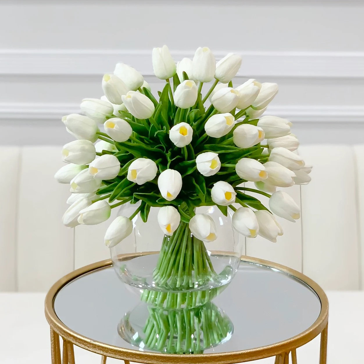 Real Touch Tulips Centerpiece In Vase, White