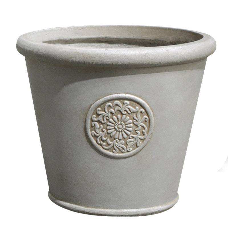 Rustic Style Rolled Rim Wide Vase Planter, Beige, 26cm H x 30.5cm W x 30.5cm D