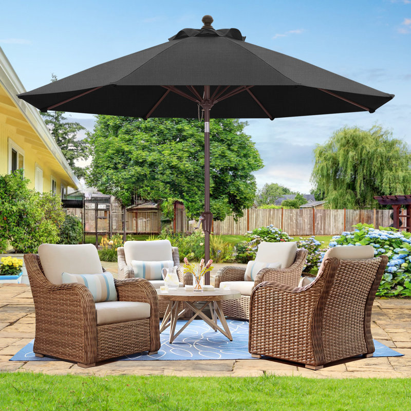 Parasol de marché en oléfine 9 'avec inclinaison et manivelle, Anthracite anthracite