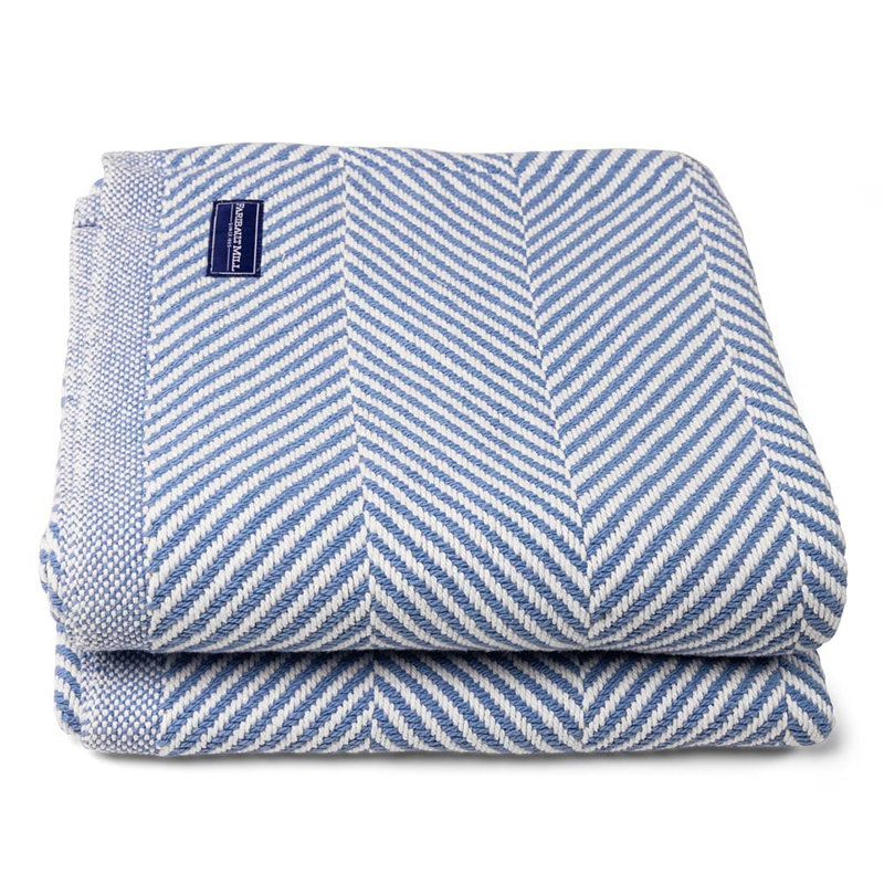 Jeté en coton Coastal Monhegan sans frange, Denim à chevrons