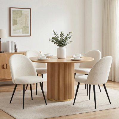 Bende Boucle Upholstered Dining Chairs with Curved Back & Black Metal Legs