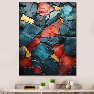 Bleu et rouge Marble Elegance II - décoration murale en marbre
