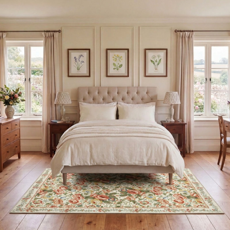 Laura Ashley Uffington Roses Border Imagine Printed Chenille Rugs, Rectangle 5' x 7'