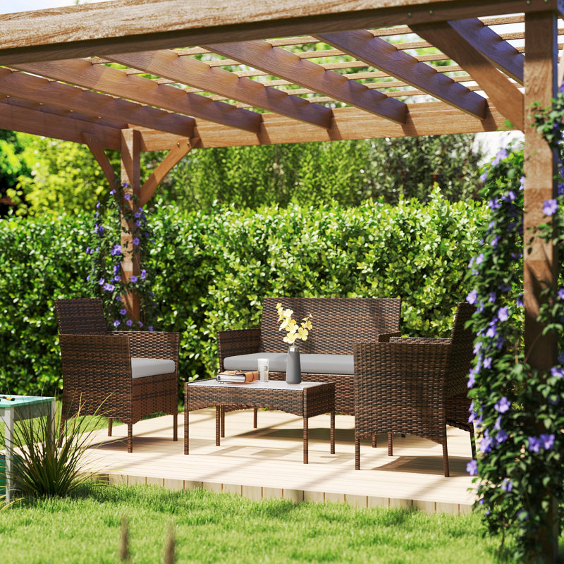Ensemble de meubles de patio en osier 4 pièces avec causeuse 4 pièces gris