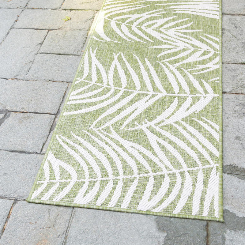 Tapis intérieur / extérieur à motif floral vert / ivoire Amanda, Rectangle 9 pi x 12 pi