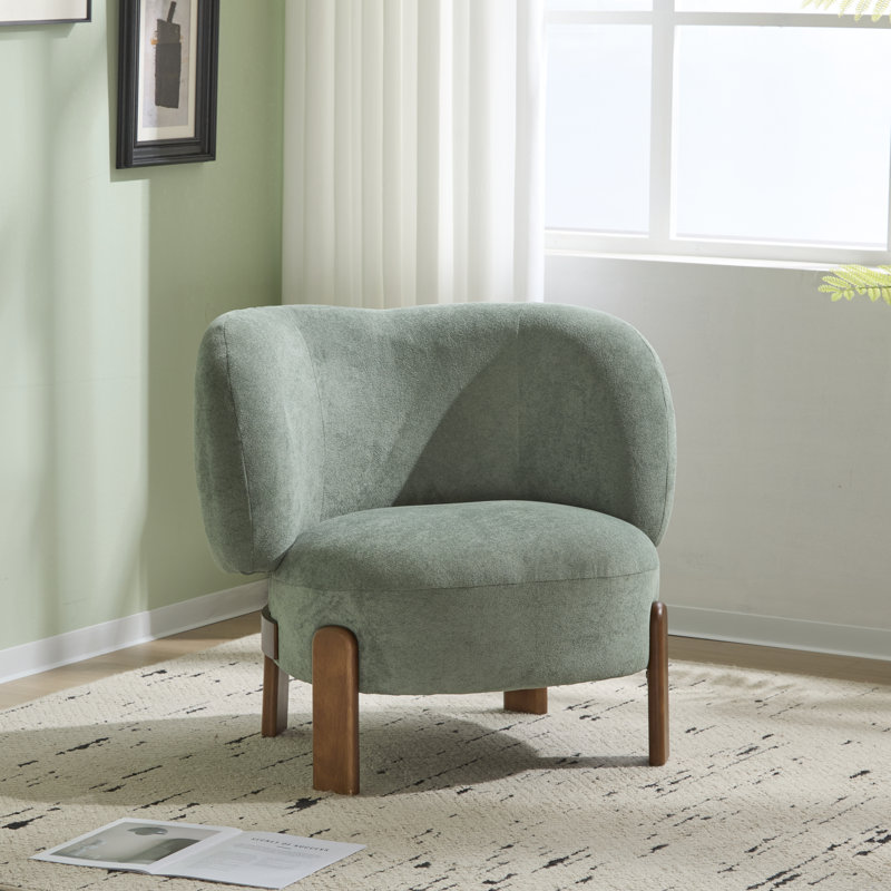 Harr Mid-Century Modern Wingback Upholstered Accent Chair, Granite Green