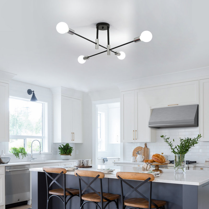 Modern Black Chrome 4-Light Sputnik Flush Mount Ceiling Light