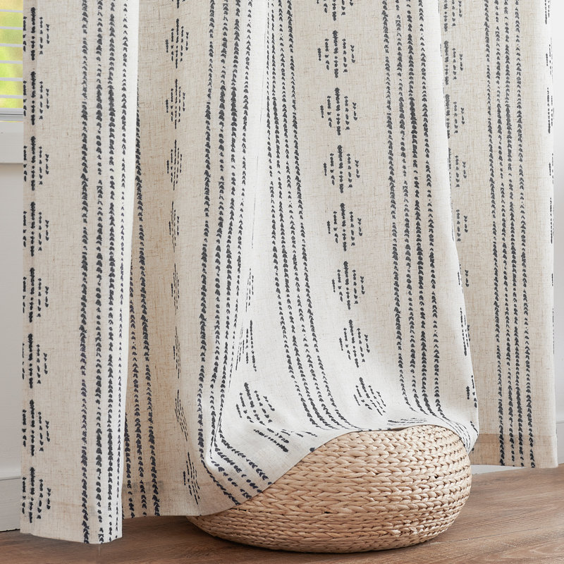 Paire de rideaux semi-transparents avec passe-tringle Amadas, Noir / lin, L 52 po x L 96 po