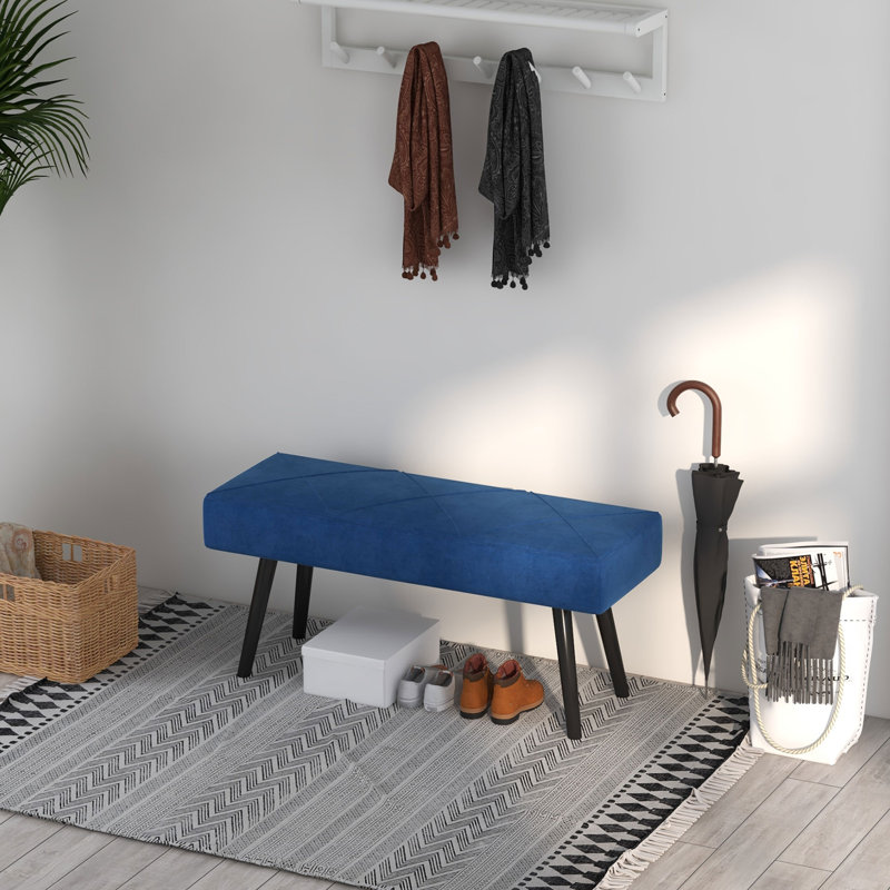 Melenie Polyester Upholstered Bench, Blue