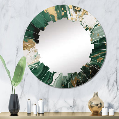 Miroir mural vert, or et liquide, abstrait et moderne - vert et or liquide