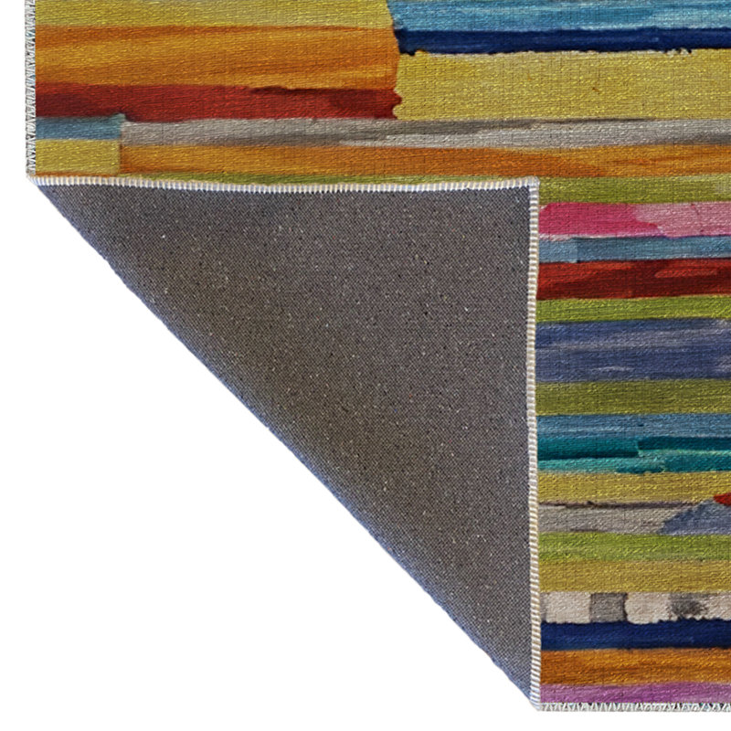 Multi-Colored Stripe Line Section Patterned Creative Modern Decorative Rug, Rectangle 4'11" x 9'10"