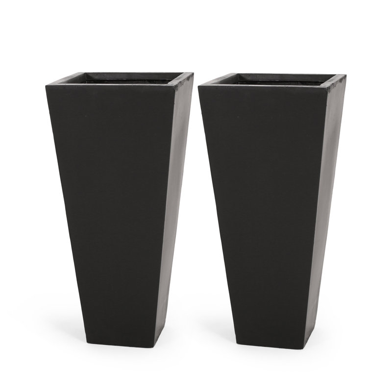 Ensemble de pots à fleurs en béton 2 pièces Walshville, Noir mat, H 28 po x l 13 po x P 13 po