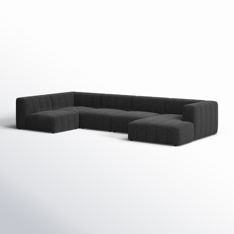 Bowry Upholstered U-Shaped Sectional, Right Hand Facing, Saxon Charcoal Polyester Blend