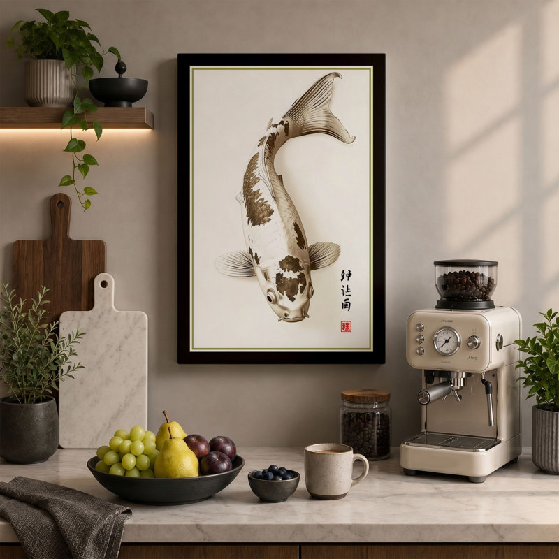 Koi in Motion Japandi - Wrapped Canvas, 18x12 - 45.7 x 30.5 cm, Terracotta Border