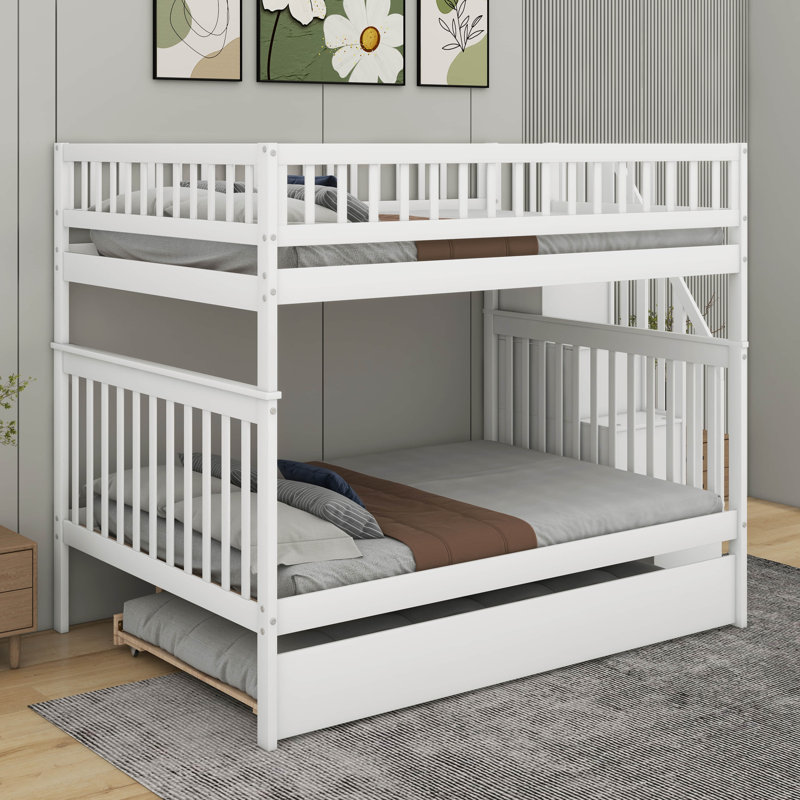 Full Over Full Bunk Bed With Trundle, Full Over Full, White