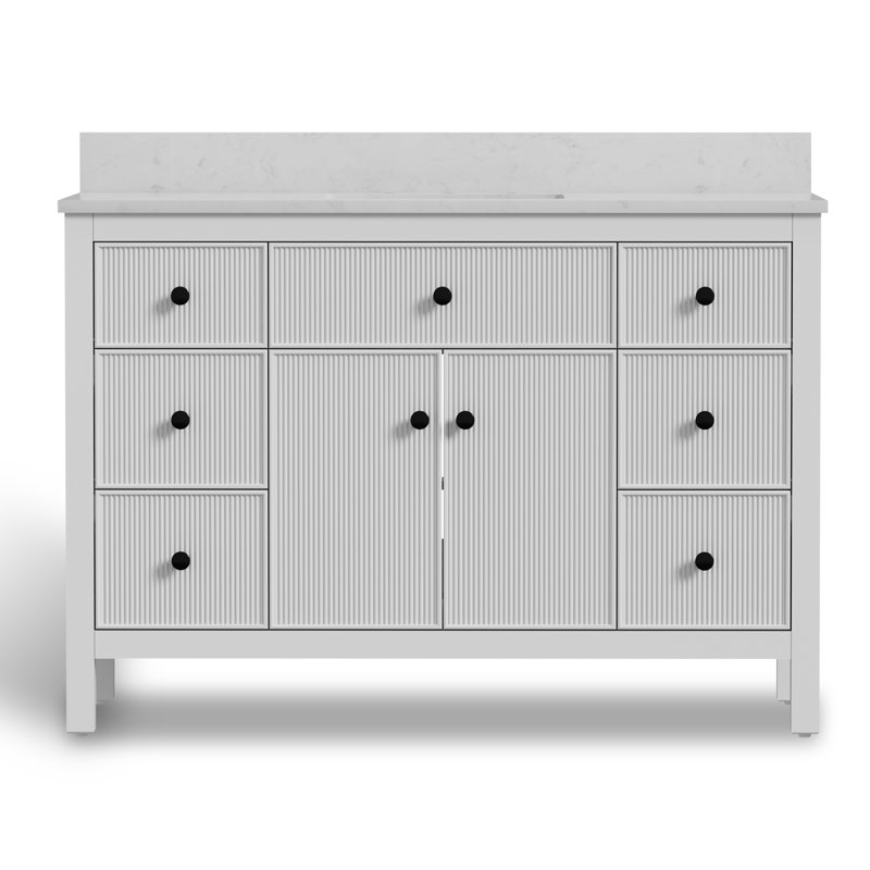 Ensemble de meuble-lavabo simple 48 po avec plateau en pierre d'ingénierie Dee, lavabo en céramique Dee, Blanc/Noir