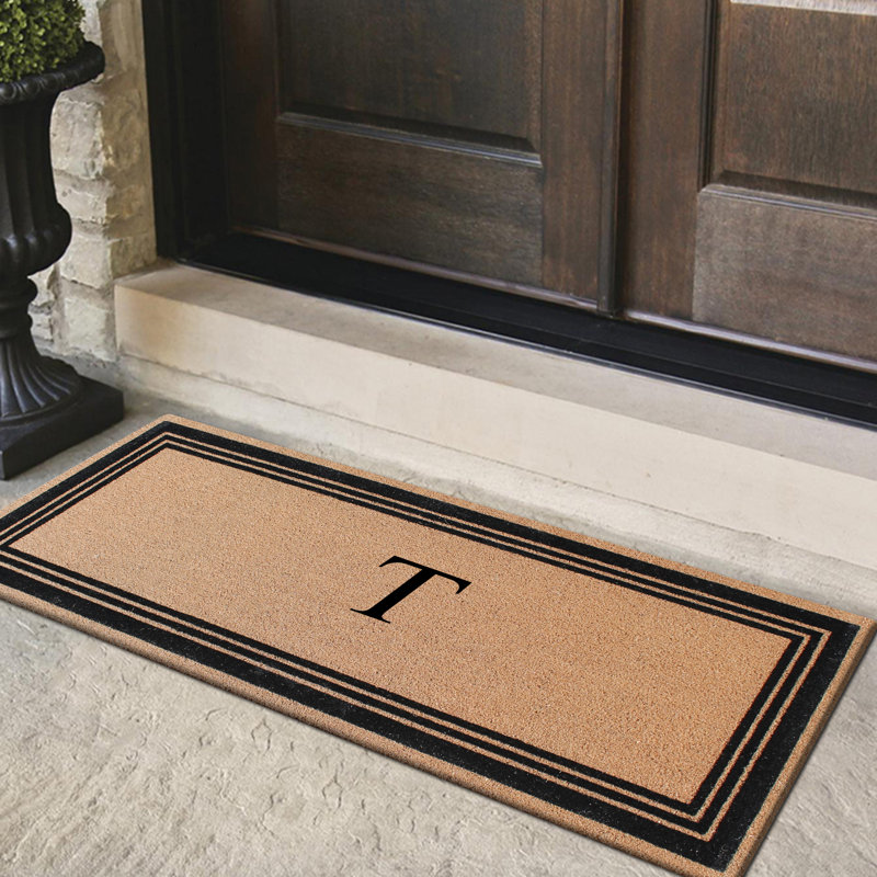 Monogrammed Triple Classic Border Natural Coir Door Mat with PVC Backing – Heavy-Duty, Anti-Shed & Easy to Clean, T