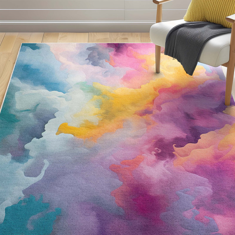 Abstract Pastel Cloud Rug - Modern Living Room Statement Piece 5' x 7' Area Rug