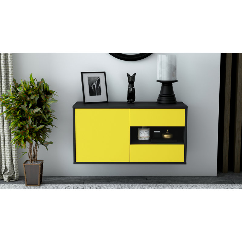 Marling Unfinished Floating TV Stand, Yellow