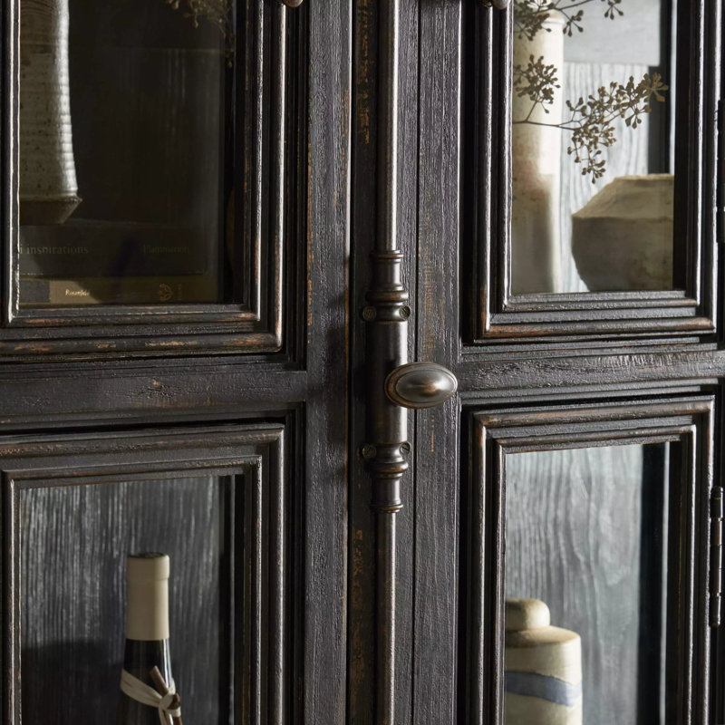 Loami China Cabinet, Distressed Burnt Black Veneer