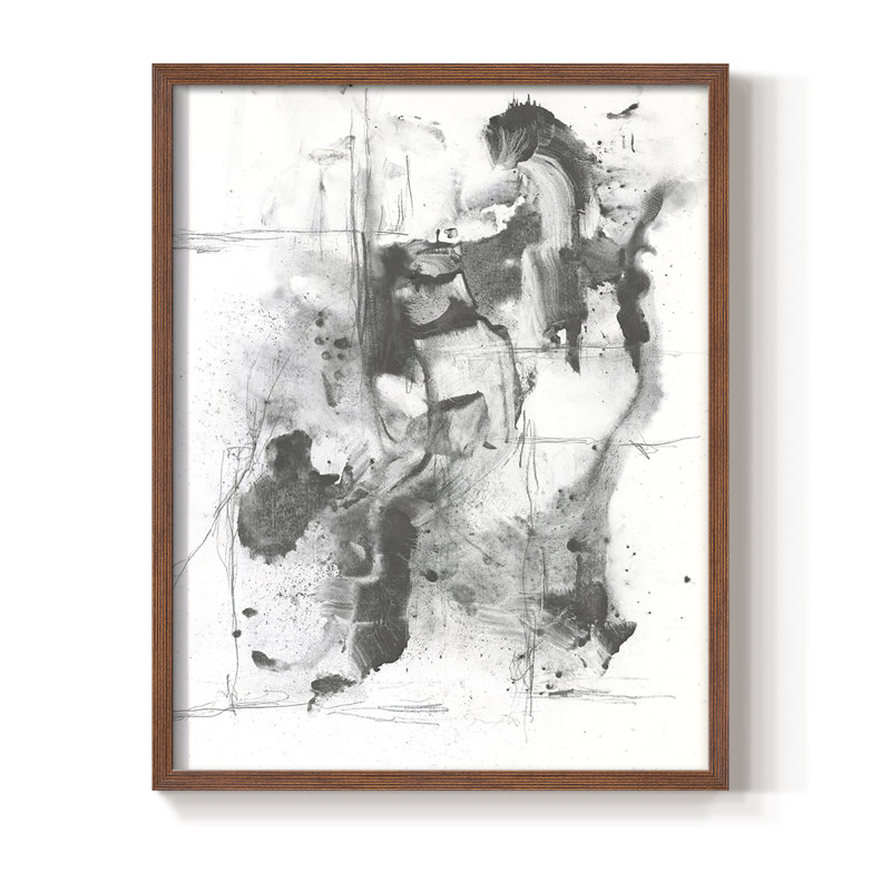 Graphite Abstract I Framed Print - Solid Wood, Brown, 14" H x 11" W