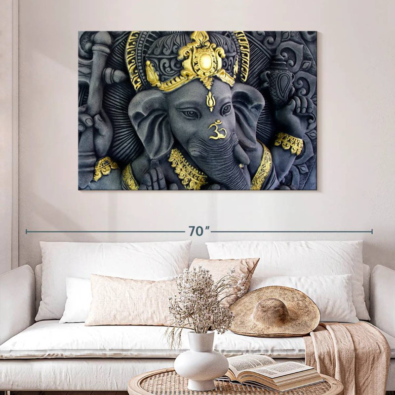 Statue Adella Ganesha or noir, H 32 po x l 48 po