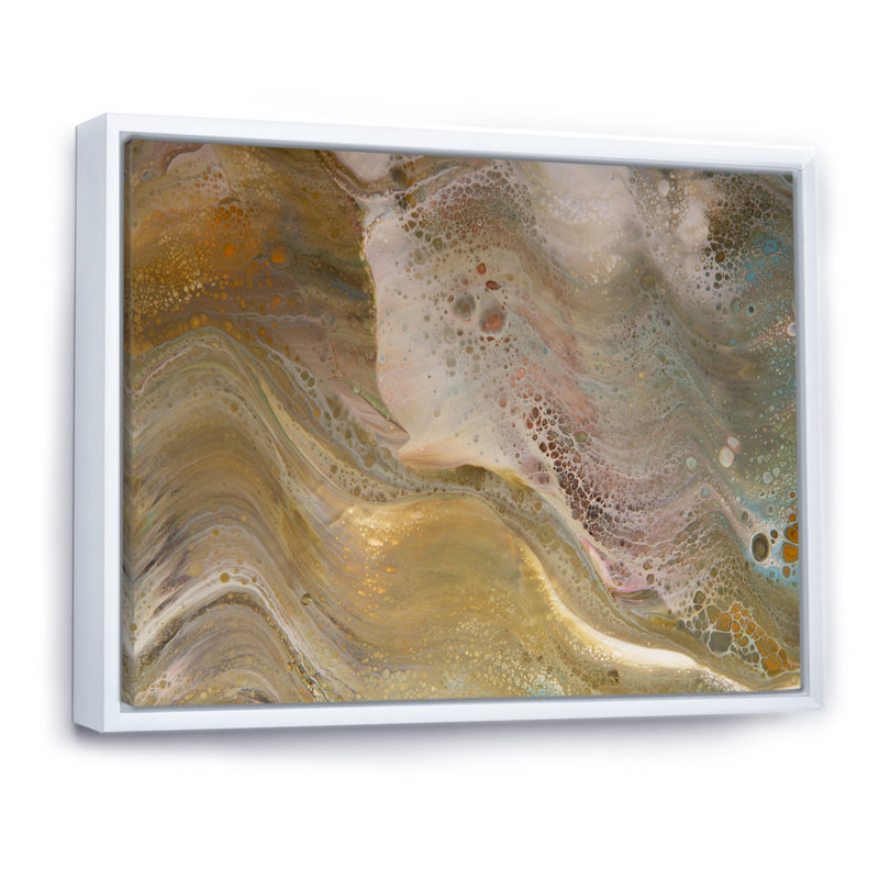 Vagues de marbre brun et gris - peinture sur toile, Cadre flottant blanc, H 30 po x l 40 po x P 1,5 po