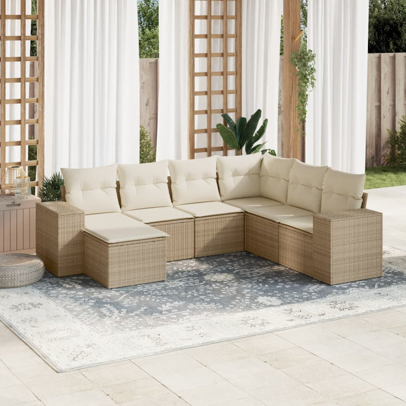 Ensemble de canapé de jardin Vidaxl PE en rotin beige, acier thermolaqué grand