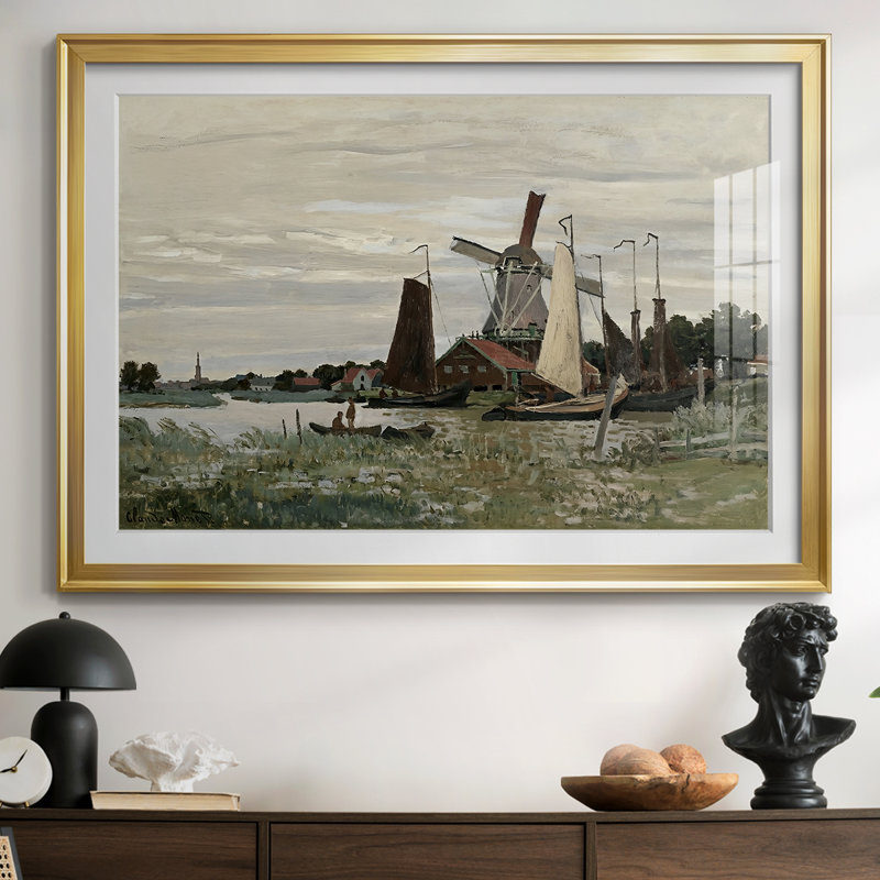 Moulin à vent à Zaandam-Claude Monet - reproduction d'art avec passe-partout et verre - 1871, 26,5 x 36,5, Or