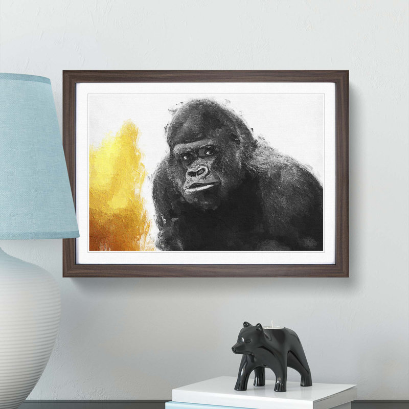Silverback Gorilla with Golden Flash - Picture Frame Painting Print, Walnut Framed, 27cm H x 36cm W x 2cm D