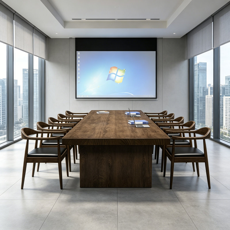 Table de conférence simple en bois massif brun foncé, 29.5" H x 126" L x 47.2" D