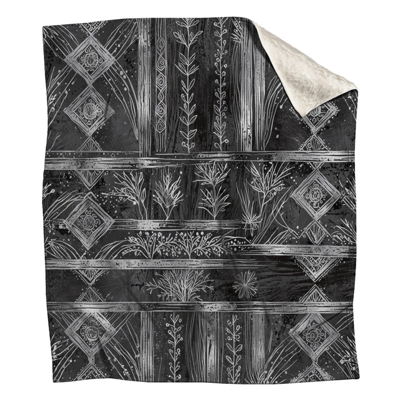 Black White Botanical Pattern Blankets, 60in W x 80in H