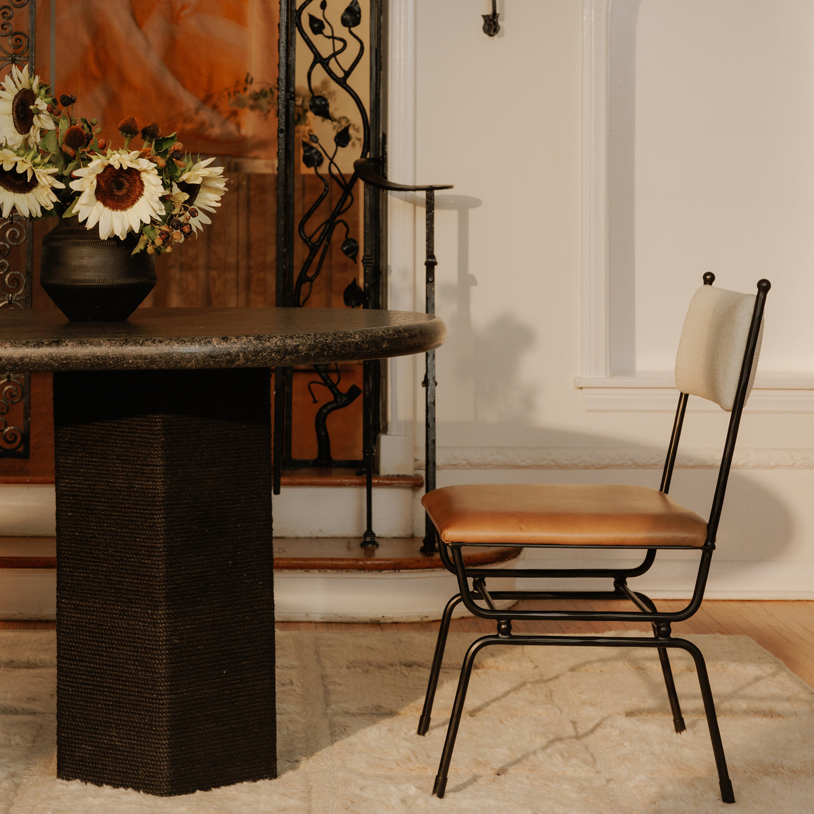 Posta Dining Chair, Brown Top Grain Leather