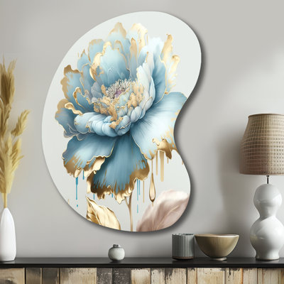 «Chic Blue Blooming Flower III» - Art mural en métal fleurs asymétriques, reproduction de sculpture murale en métal de forme unique