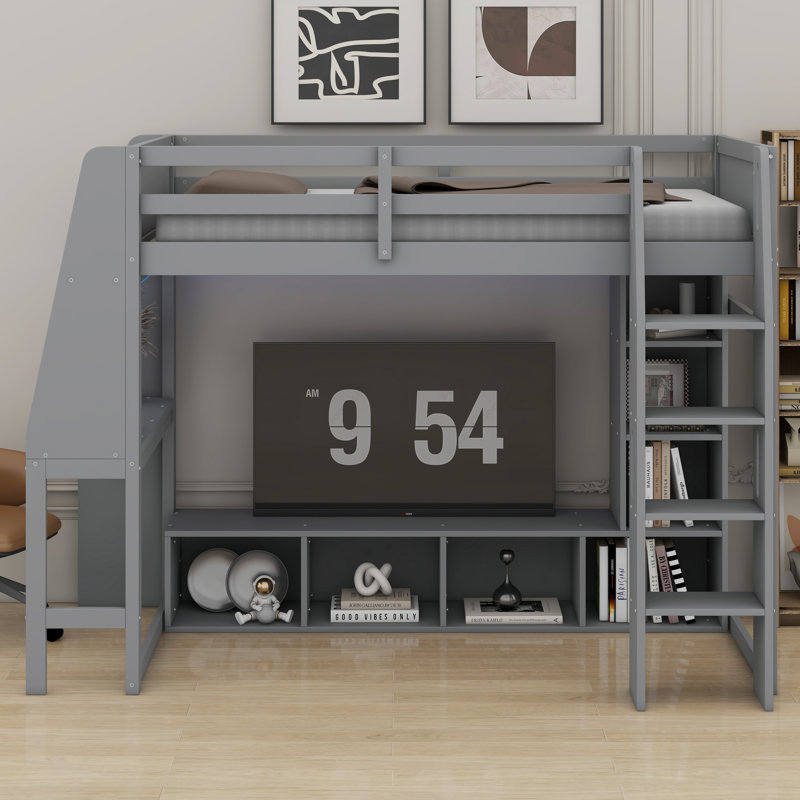 Lit mezzanine avec bureau, Lit double