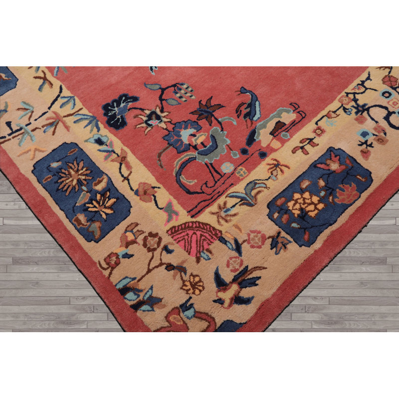 Tapis multicolore touffeté à la main rose dans un vase Art déco, Rectangle de 5 pi x 8 pi