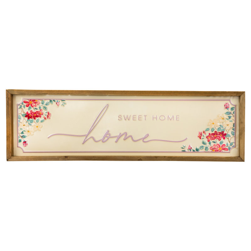 Floral Home Sweet Home Wooden Wall Sign with Natural Frame