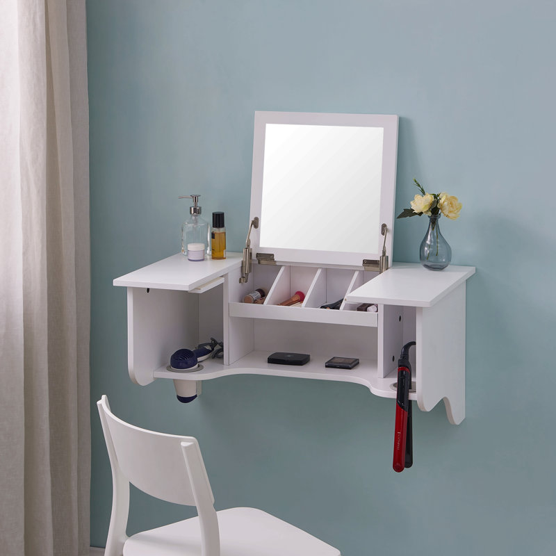 Rebord mural avec miroir de coiffeuse - style transitionnel - blanc
