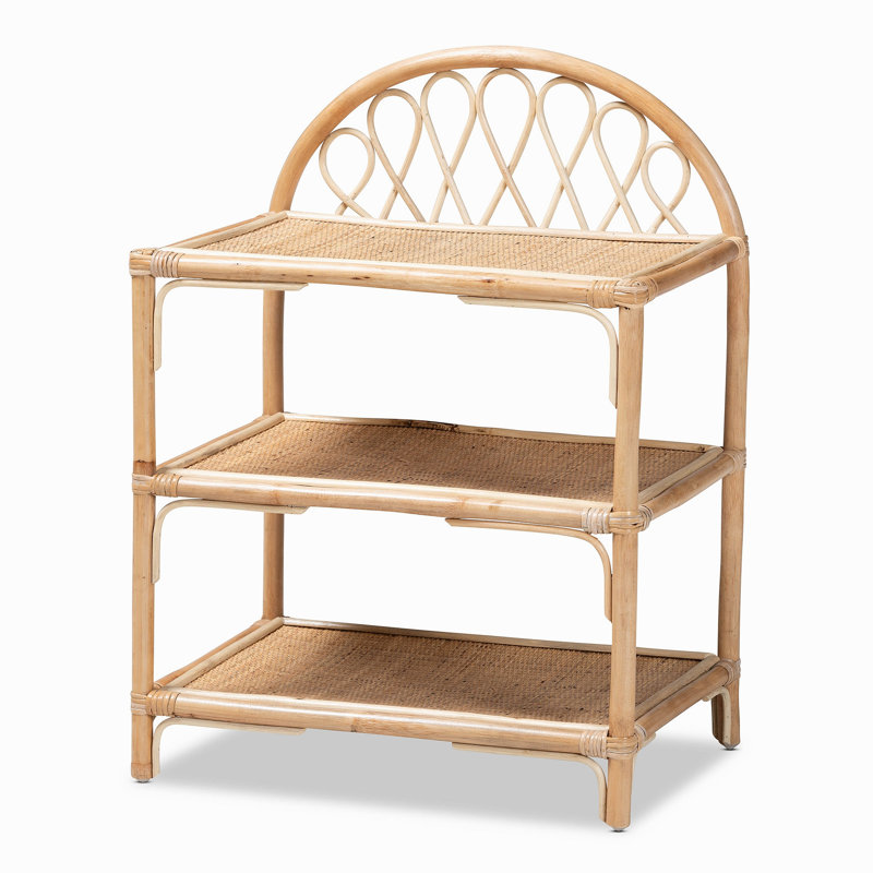 Étagère moderne à 3 niveaux en rotin brun moderne bohémien