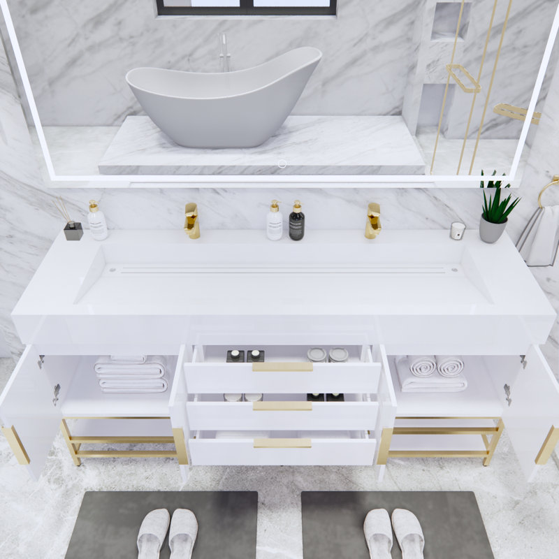 Ensemble de meuble-lavabo double 72 po Glasgow, Blanc très luisant, Blanc
