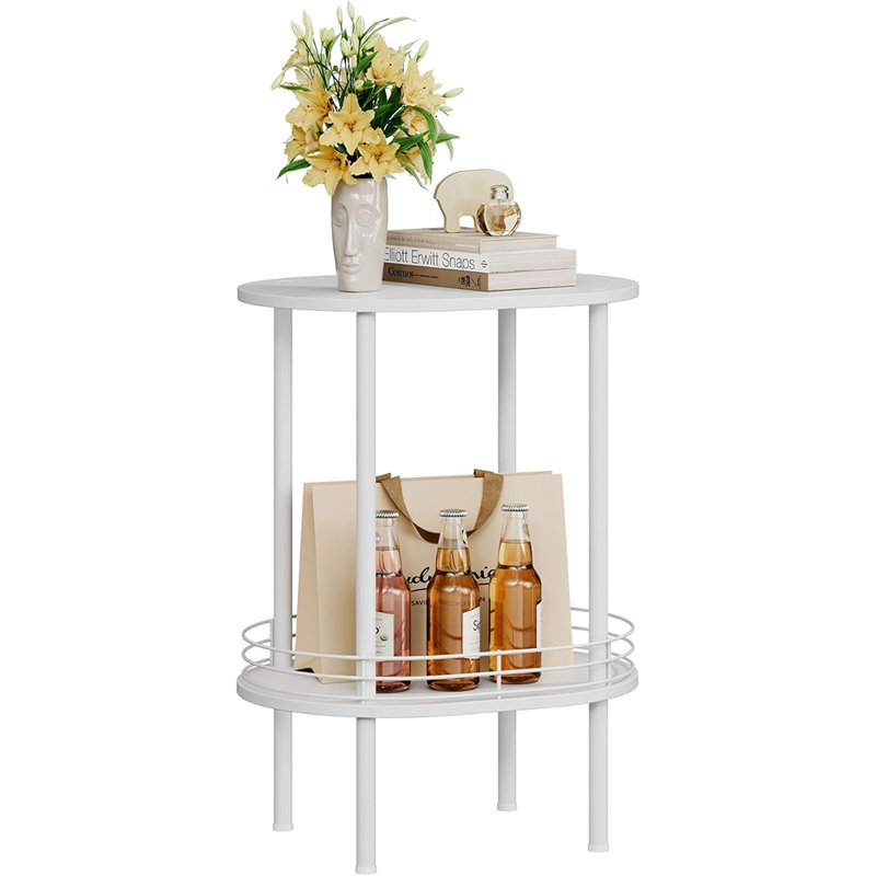 Petite table d'appoint ronde moderne avec rangement - blanche - petite / ronde / bois / 2 étages / moderne