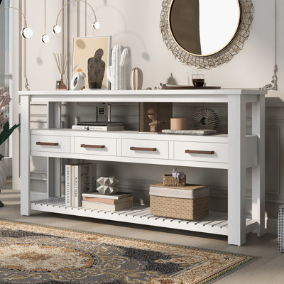 Grande table d'entrée avec tiroirs, console avec tablettes ouvertes, canapé-lit polyvalent pour le salon, la chambre à coucher, le vestibule et la cuisine
