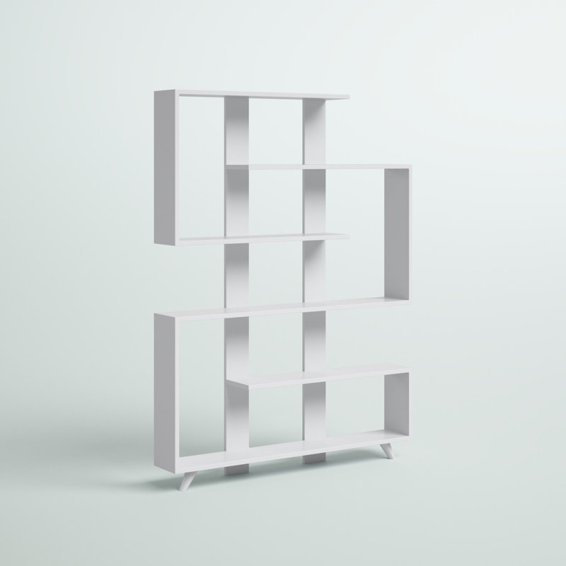 Kelbe 64" H x 47'' W Geometric Bookcase, White