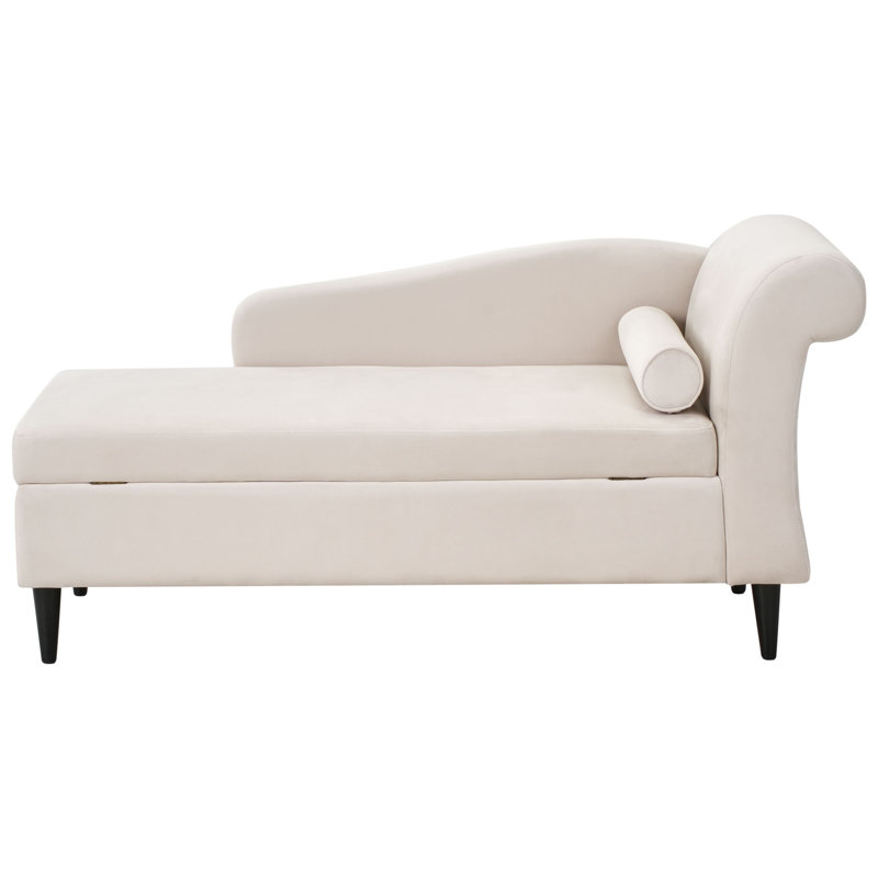 Chaise Lounge LUIRO Velvet Beige with Storage, Right Hand Facing