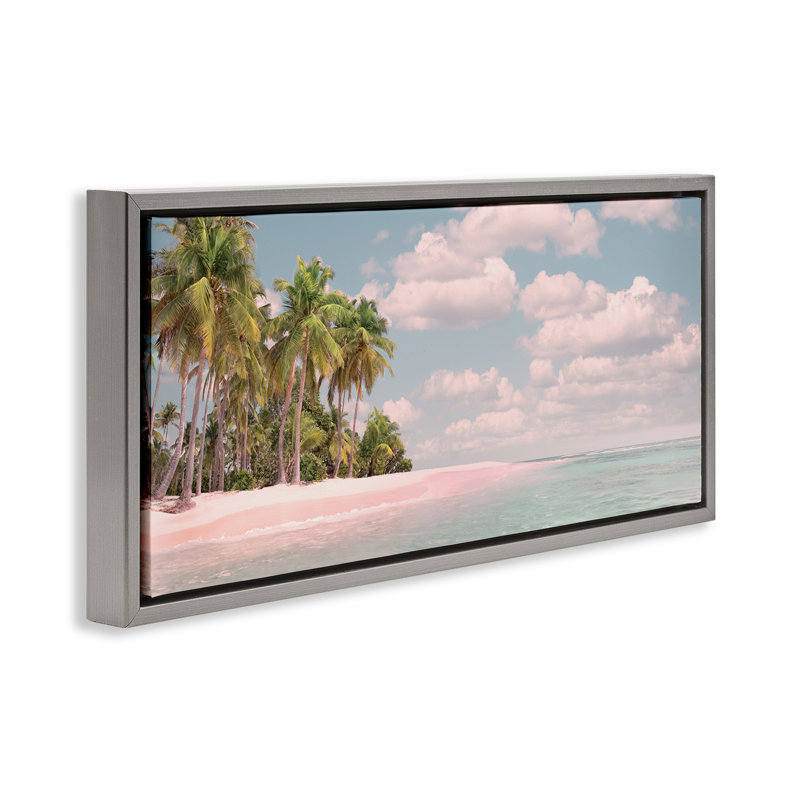 "Clear Water Tropical Beach Coast", art mural sur toile flottante par Mike Calascibetta, Cadre flottant gris lustré